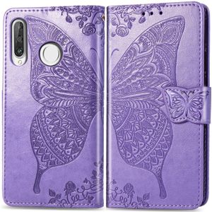 Butterfly Love Flowers Embossing Horizontal Flip Leather Case for Huawei P30 Lite / Nova 4e  with Holder & Card Slots & Wallet & Lanyard (Light Purple)