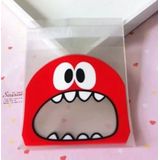 100 PCS Cute Big Teech Mouth Monster Plastic Bag Wedding Birthday Cookie Candy Gift OPP Packaging Bags  Gift Bag Size:10x10cm(Red)