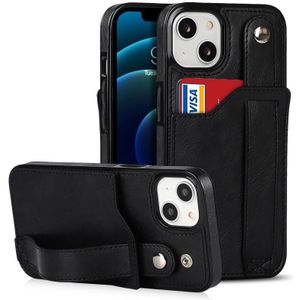 Crazy Horse Texture Shockproof TPU + PU Leather Case with Card Slot & Wrist Strap Holder For iPhone 13 mini(Black)