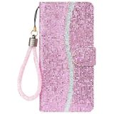 For iPhone 8 Plus / 7 Plus Glitter Powder Horizontal Flip Leather Case with Card Slots & Holder & Lanyard(Pink)