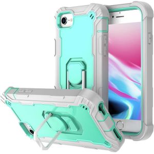 PC + Rubber 3-layers Shockproof Protective Case with Rotating Holder For iPhone SE 2020 / 8 / 7(Grey White + Mint Green)