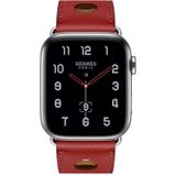 For Apple Watch Series 5 & 4 44mm / 3 & 2 & 1 42mm Leather Three Holes Replacement Strap Watchband(Red)