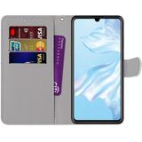 For Huawei P30 Coloured Drawing Cross Texture Horizontal Flip PU Leather Case with Holder & Card Slots & Wallet & Lanyard(B20 Slant Hat Blue Mirror Cat)