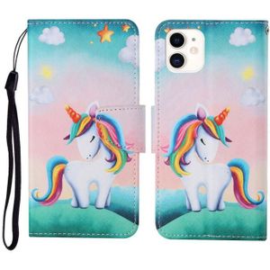 For iPhone 11 Painted Pattern Horizontal Flip Leathe Case(Rainbow Unicorn)