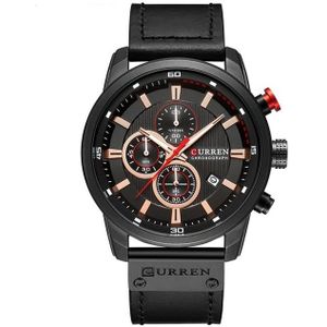 CURREN M8291 Chronograph Watches Casual Leather Watch for Men(Black case black face)