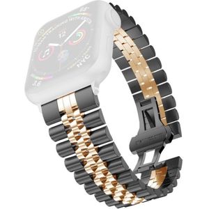 Five Beads Stainless Steel Replacement Watchbands For Apple Watch Series 6 & SE & 5 & 4 44mm / 3 & 2 & 1 42mm(Black + Rose Gold)