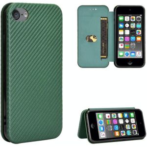 Voor iPod Touch 5 / 6 / 7 Koolstofvezel textuur Magnetische horizontale flip TPU + PC + PU lederen hoes met kaartsleuf (groen)