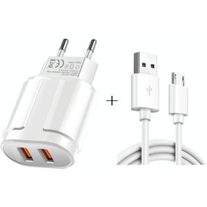 Dual USB Portable Travel Charger + 1 Meter USB to Micro USB Data Cable  EU Plug(White)