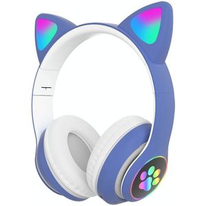T&G TN-28 3.5mm Bluetooth 5.0 Dual Connection RGB Cat Ear Bass Stereo Noise-cancelling Headphones Support TF Card With Mic(Blue)