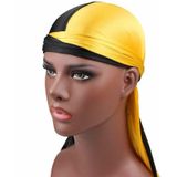 Double-coloured Silk Satin Long-tailed Pirate Hat Turban Cap Chemotherapy Cap (Black Yellow)