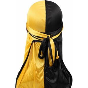 Double-coloured Silk Satin Long-tailed Pirate Hat Turban Cap Chemotherapy Cap (Black Yellow)