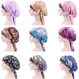 2 PCS TJM-226 Ladies Satin Print Ribbon Bow Turban Hat Night Cap Silk Chemotherapy Hat Long Tail Braid Hat(Light Purple)