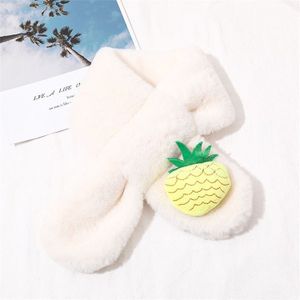 Pineapple+White Children Winter Plush Warm Scarf  Size:75 x 10cm