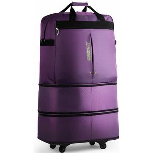 91L Retractable Suitcase Foldable Unisex Suitcase Lockable Travel Spinner Rolling Trolley Clothing Bag(Dark Purple)