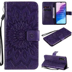 For Huawei Enjoy Z Pressed Printing Sunflower Pattern Horizontal Flip PU Leather Case Holder & Card Slots & Wallet & Lanyard(Purple)