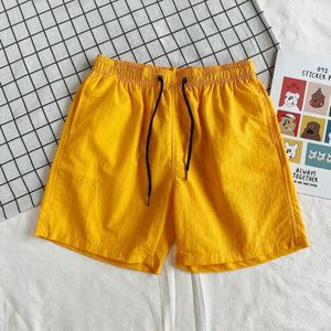 Summer Loose Casual Solid Color Shorts Polyester Drawstring Beach Shorts for Men (Color:Lemon Yellow Size:XXL)