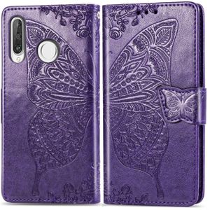 Butterfly Love Flowers Embossing Horizontal Flip Leather Case for Huawei P30 Lite / Nova 4e  with Holder & Card Slots & Wallet & Lanyard (Dark Purple)