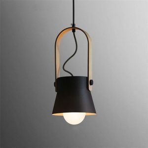 Wood Grain Creative Simple Personality Restaurant Chandelier Single Head Study Bedroom Macaron Bar Small Lamp without Light Source  Size:S(Black)
