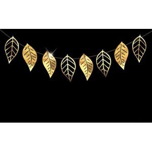 Hollow Flowers Leaves Wall Applique String Decoration Wedding Birthday Party Holiday Decoration  Style:Section D Leaves(Gold)