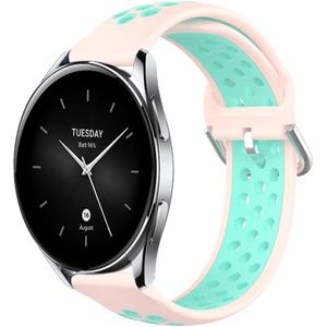 Voor Xiaomi Watch S2 42 mm 22 mm geperforeerde ademende sport siliconen horlogeband (roze + watereend)