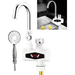 Dynamic Digital Display Instant Heating Electric Hot Water Faucet Kitchen&Domestic Hot&Cold Water Heater EU Plug  Style:With Shower Head