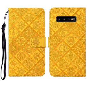 Voor Samsung Galaxy S10 Ethnic Style Embossed Pattern Horizontal Flip Leather Case met Holder & Card Slots & Wallet & Lanyard(Geel)