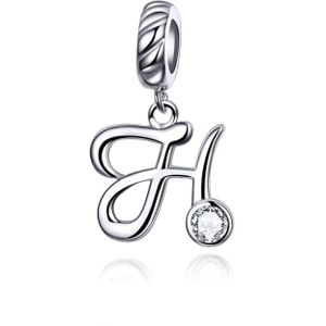 S925 Sterling Silver 26 English Letter Pendant DIY Bracelet Necklace Accessories  Style:H