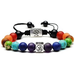Tree of Life Multicolor Beads Stones Weave Yoga Rope Bracelets(Multicolor silver)