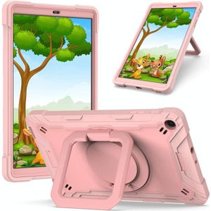 For Samsung Galaxy Tab A10.1 (2019) T510 Contrast Color Shockproof Robot Silicone + PC Case with Wristband Holder(Rose Gold)