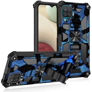 For Samsung Galaxy A42 Camouflage Armor Shockproof TPU + PC Magnetic Protective Case with Holder(Blue)