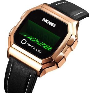SKMEI 1650 Leather Strap Version LED Digital Display Electronic Watch with Touch Luminous Button(Rose Gold)