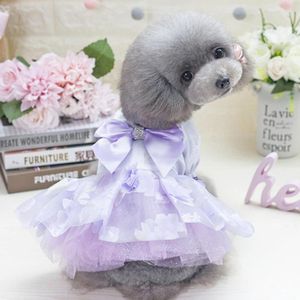 Dog Clothes Small Dog Skirt Spring And Summer Flower Skirt  Size: L(Purple)