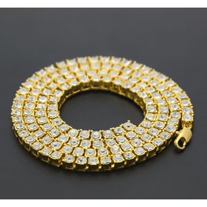 Mens Hip Hop Punk Single Row Crystal Inlaid Alloy Chain Necklace  Size: 24 inch (Gold)