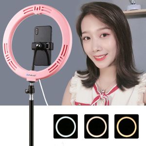 PULUZ 10.2 inch 26cm USB 3 Modes Dimmable Dual Color Temperature LED Curved Diffuse Light Ring Vlogging Selfie Photography Video Lights with Phone Clamp(Pink)