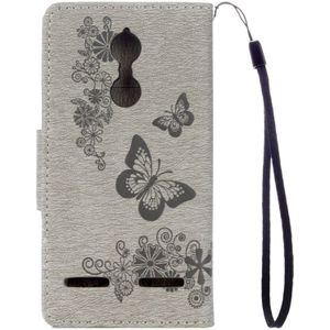 For Lenovo  K6 5.0 inch Butterflies Embossing Horizontal Flip Leather Case with Holder & Card Slots & Wallet & Lanyard(Grey)