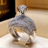 2 PCS Women Vintage 925 Silver Diamond Wedding Ring  Size:8