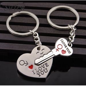 Fashion Heart Key Ring Silver Color Lovers Love Key Chain Valentine Day Gift 1 Pair Couple Keychain