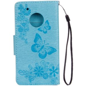 For Motorola Moto G5 Plus Pressed Flowers Butterfly Pattern Horizontal Flip Leather Case with Holder & Card Slots & Wallet(Blue)