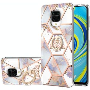 Of Xiaomi Redmi Note 9S / Redmi Note 9 Pro / Redmi Note 9 Pro Max Electroplating Splicing Marmeren Bloem Patroon TPU Schokbestendig Case met Rhinestone Ringhouder (Keizerlijke Kroon)