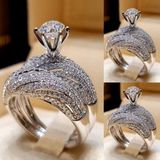 2 PCS Women Vintage 925 Silver Diamond Wedding Ring  Size:6