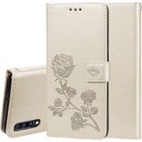 Rose Embossed Horizontal Flip PU Leather Case for Galaxy A70  with Holder & Card Slots & Wallet (Gold)