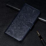 Voor Galaxy S10 Lite / A91 / M80s Lace Flower Embossing Pattern Horizontale Flip Lederen Case met Holder & Card Slots & Wallet & Photo Frame & Lanyard(Donkerblauw)