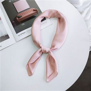 Soft Imitated Silk Fabric Solid Color Small Square Scarf Professional Silk Scarf for Women  Length: 70cm(Pink)