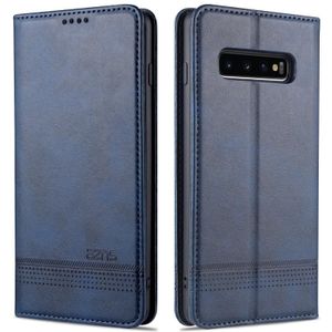 Voor Samsung Galaxy S10 AZNS Magnetic Calf Texture Horizontale Flip Lederen case met kaartslots & portemonnee (donkerblauw)