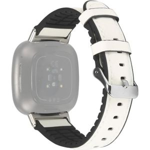 For Fitbit Versa 3 Leather + Silicone Replacement Strap Watchband(White)