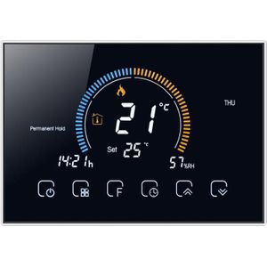 BHT-8000-GC Controlling Water/Gas Boiler Heating Energy-saving and Environmentally-friendly Smart Home Negative Display LCD Screen Round Room Thermostat without WiFi(Black)