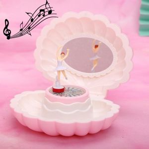Shell Dancing Girl Flash Music Box Jewelry Storage Box(K0632 Light Pink)