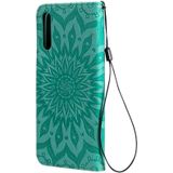 For Huawei Enjoy 10S Pressed Printing Sunflower Pattern Horizontal Flip PU Leather Case with Holder & Card Slots & Wallet & Lanyard(Green)