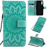 For Huawei Enjoy 10S Pressed Printing Sunflower Pattern Horizontal Flip PU Leather Case with Holder & Card Slots & Wallet & Lanyard(Green)