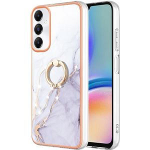 Voor Samsung Galaxy A05s Galvaniseren Marmer IMD TPU Telefoonhoesje met Ringhouder (Wit 006)